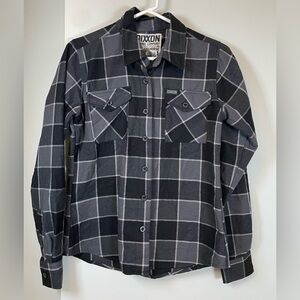 DIXXON Dark Horse Flannel Shirt, Gray and Black, Women’s Small